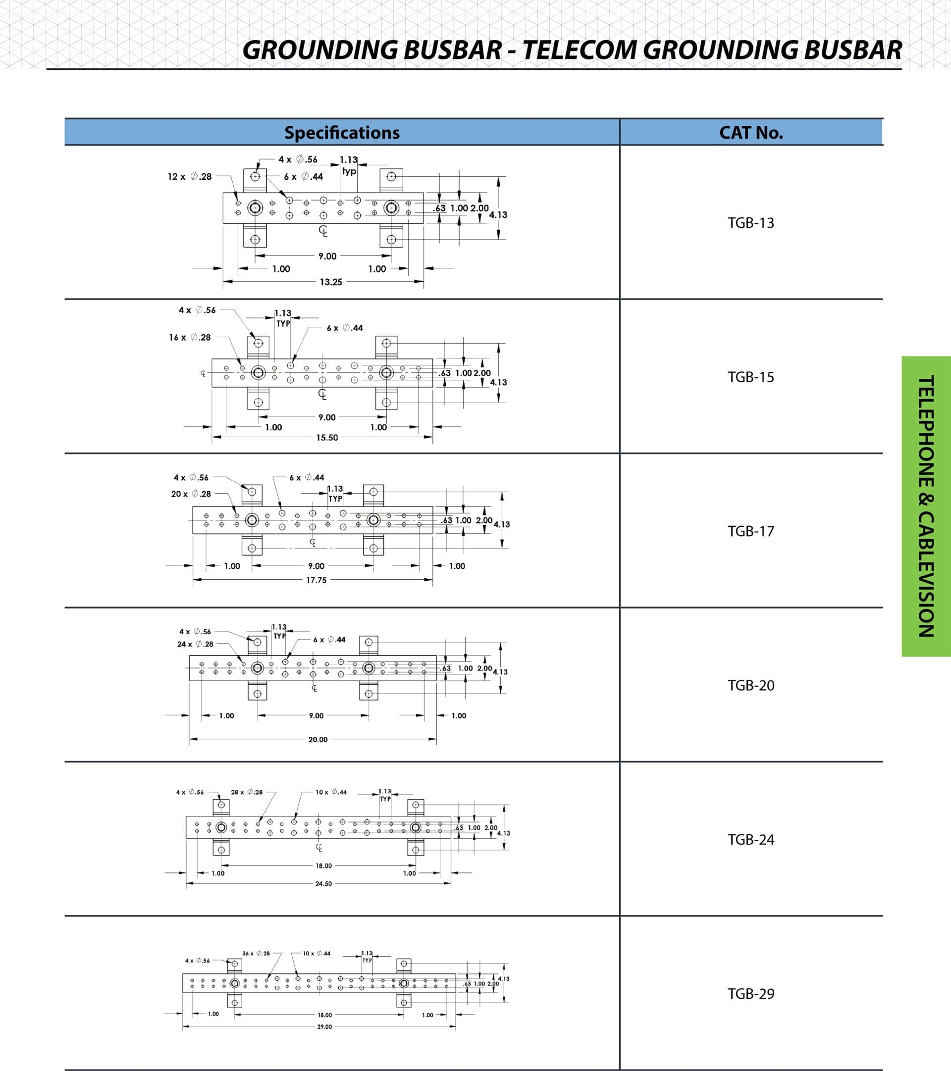 Grounding BUS Bar - Telecom - Code Electric
